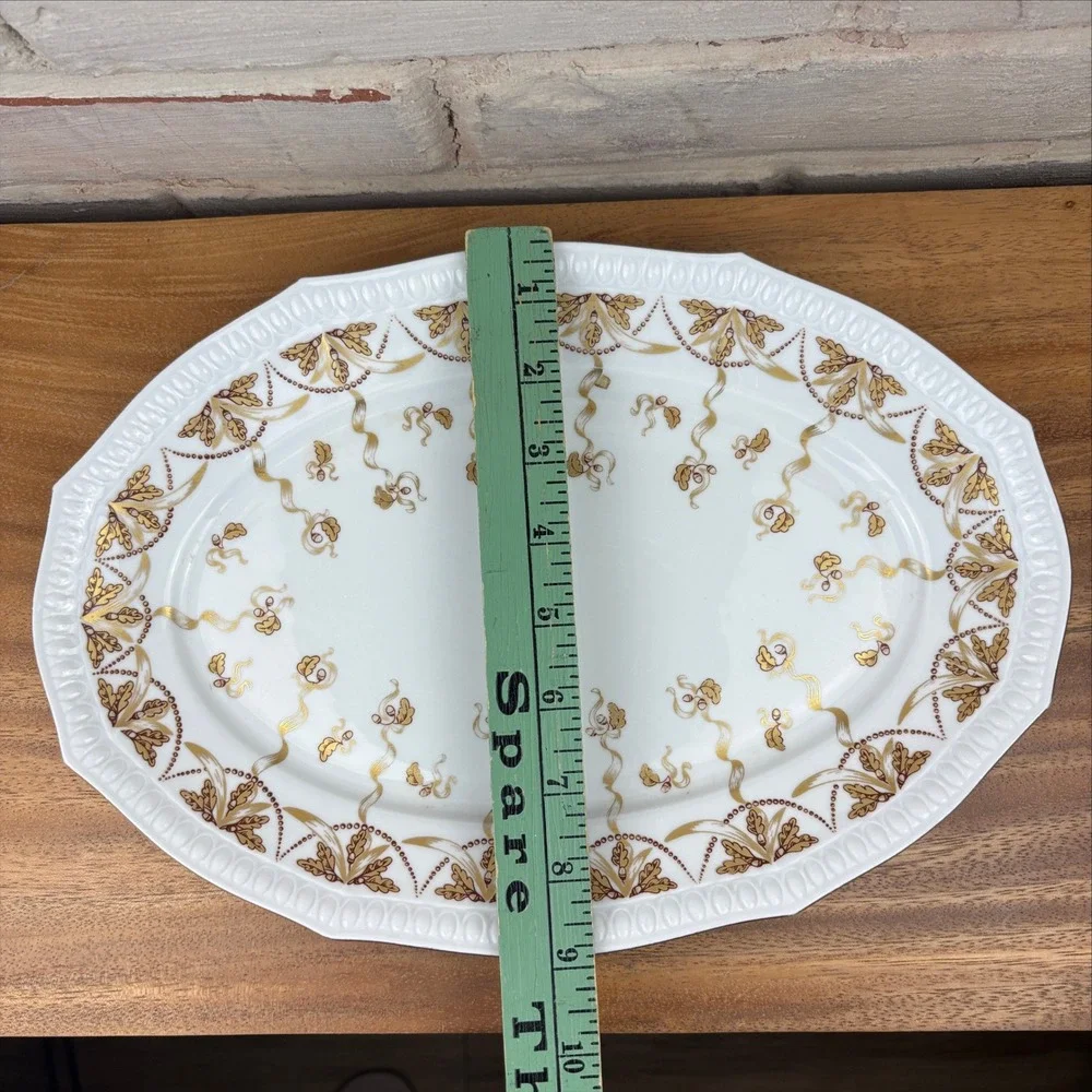 Weimar Porzellan Oval Platter Gold Oak Leaf Acorn GDR Germany Grandmillennial